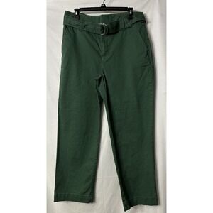 NWT Ann Taylor LOFT Womens Green Belted Casual Pants Slacks Trousers Size 10